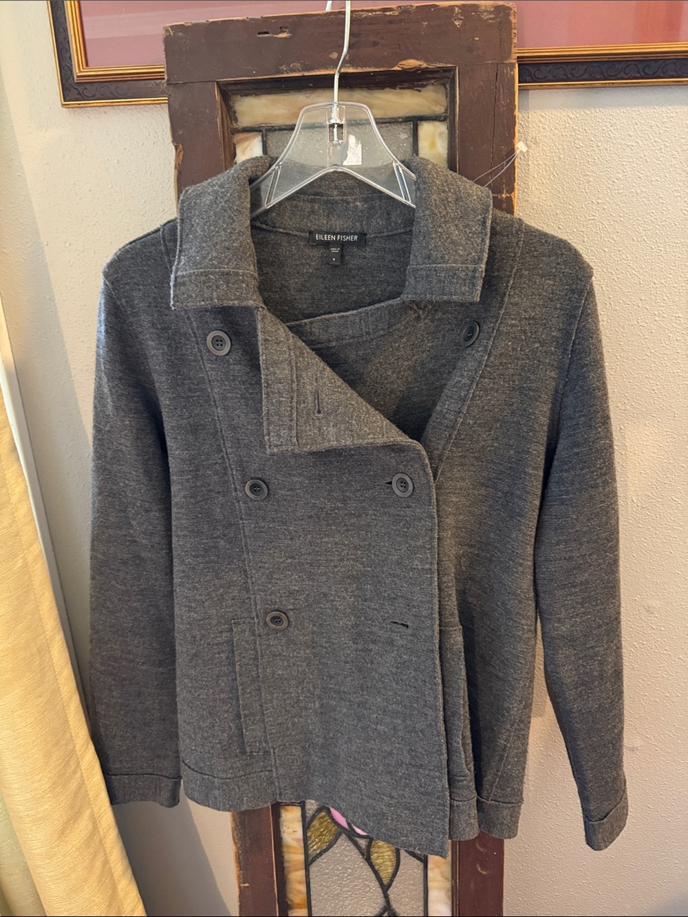 Eileen Fisher Charcoal Gray Double-Breasted Wool Jacket